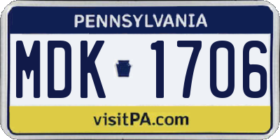 PA license plate MDK1706