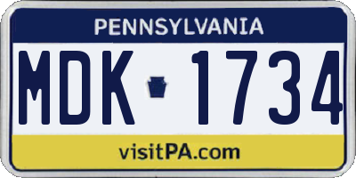 PA license plate MDK1734
