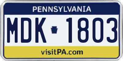 PA license plate MDK1803