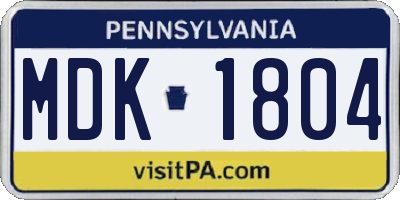 PA license plate MDK1804