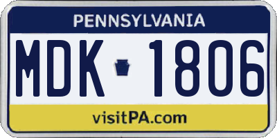 PA license plate MDK1806