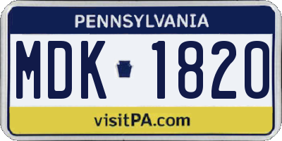 PA license plate MDK1820