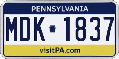 PA license plate MDK1837
