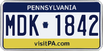 PA license plate MDK1842