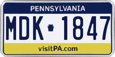 PA license plate MDK1847
