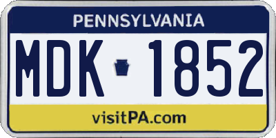 PA license plate MDK1852
