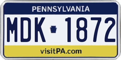 PA license plate MDK1872