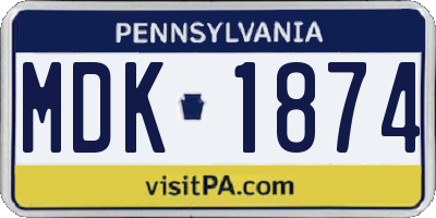 PA license plate MDK1874