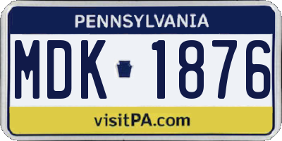 PA license plate MDK1876