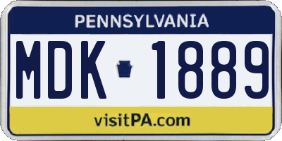 PA license plate MDK1889