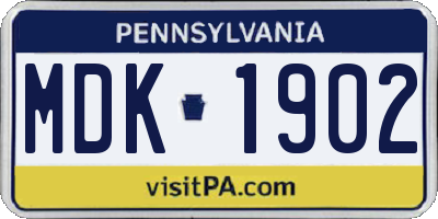 PA license plate MDK1902