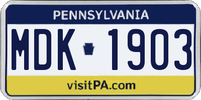 PA license plate MDK1903