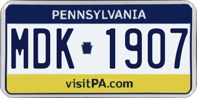 PA license plate MDK1907