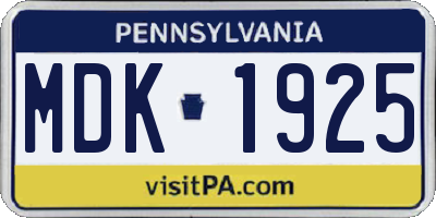PA license plate MDK1925