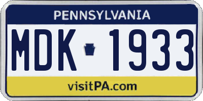 PA license plate MDK1933