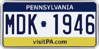 PA license plate MDK1946