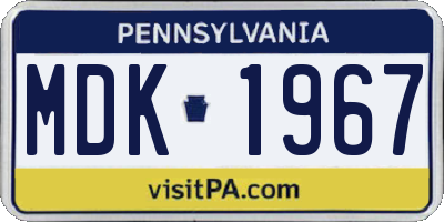 PA license plate MDK1967