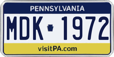 PA license plate MDK1972