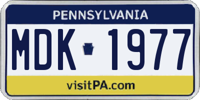 PA license plate MDK1977