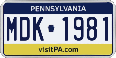 PA license plate MDK1981