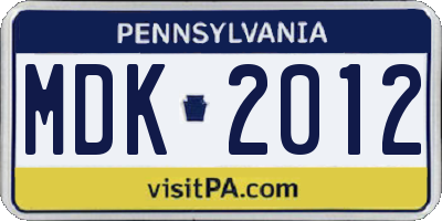 PA license plate MDK2012