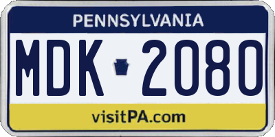 PA license plate MDK2080