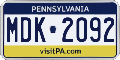 PA license plate MDK2092