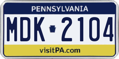 PA license plate MDK2104