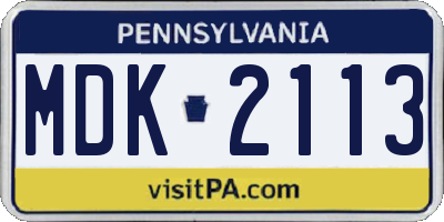 PA license plate MDK2113