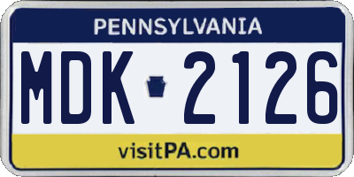 PA license plate MDK2126