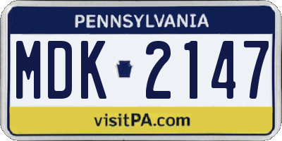 PA license plate MDK2147