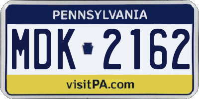 PA license plate MDK2162