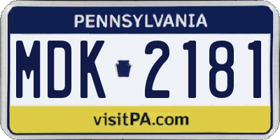 PA license plate MDK2181