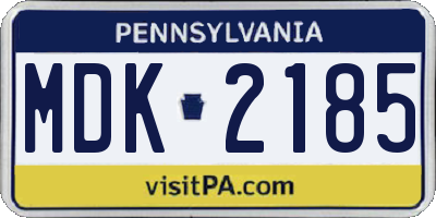 PA license plate MDK2185