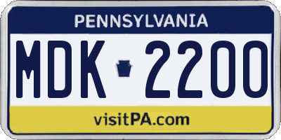 PA license plate MDK2200