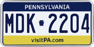 PA license plate MDK2204