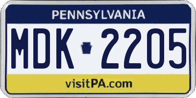 PA license plate MDK2205