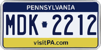 PA license plate MDK2212