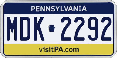 PA license plate MDK2292