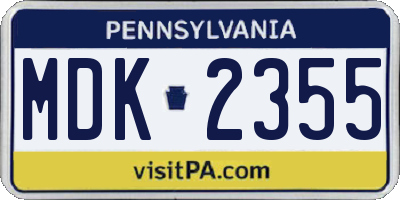 PA license plate MDK2355