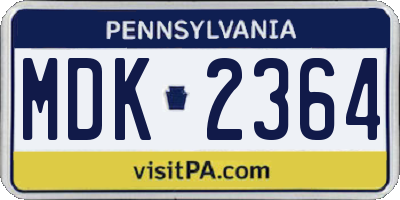 PA license plate MDK2364