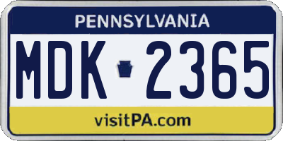 PA license plate MDK2365