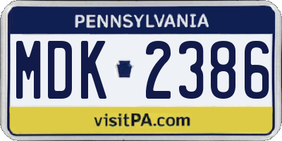 PA license plate MDK2386