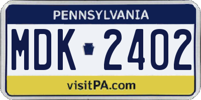 PA license plate MDK2402