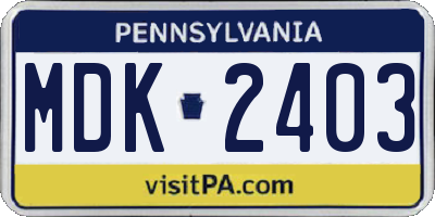 PA license plate MDK2403