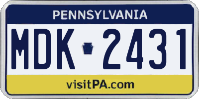PA license plate MDK2431