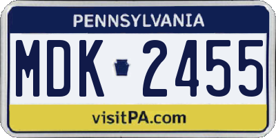 PA license plate MDK2455