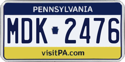 PA license plate MDK2476