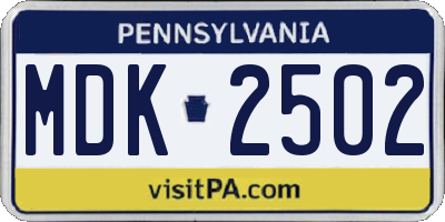 PA license plate MDK2502