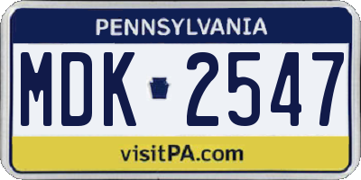 PA license plate MDK2547